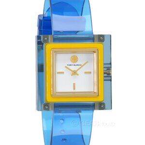 TORY BURCH Sedgwick Womens Square Watch White Dial Blue Yellow Translucent Band